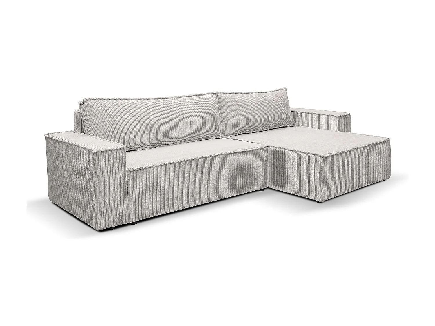 Canapé d'angle Hugo XL avec fonction couchage et coffre de rangement, couleur : gris clair, tissu cordé, ottomane à gauche ou à droite