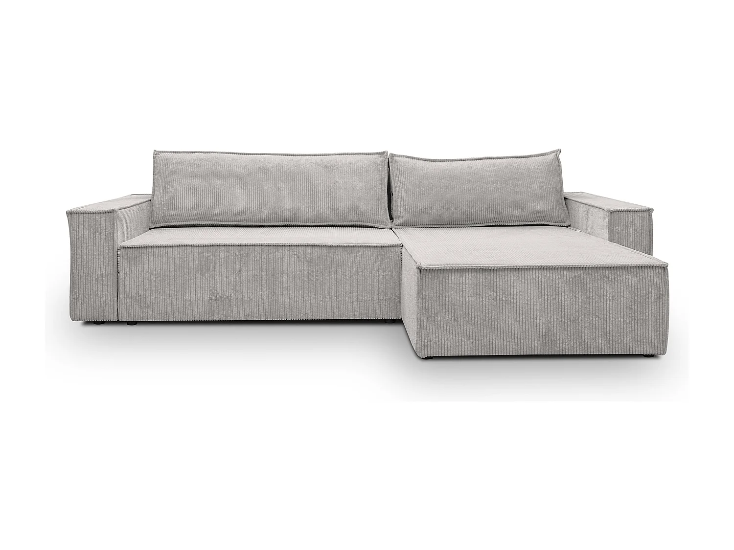 Canapé d'angle Hugo XL avec fonction couchage et coffre de rangement, couleur : gris clair, tissu cordé, ottomane à gauche ou à droite