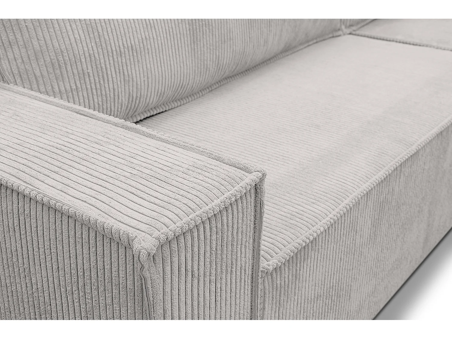 Canapé d'angle Hugo XL avec fonction couchage et coffre de rangement, couleur : gris clair, tissu cordé, ottomane à gauche ou à droite