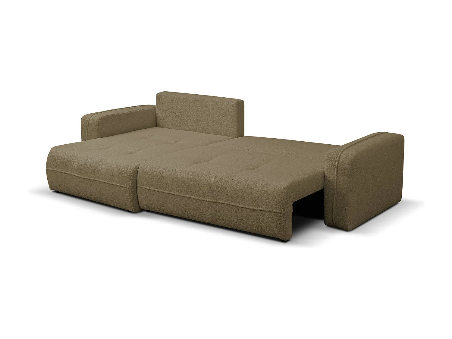 Canapé d'angle Cloud avec fonction couchage et coffre de rangement, couleur : marron, tissu bouclé, pouf universel