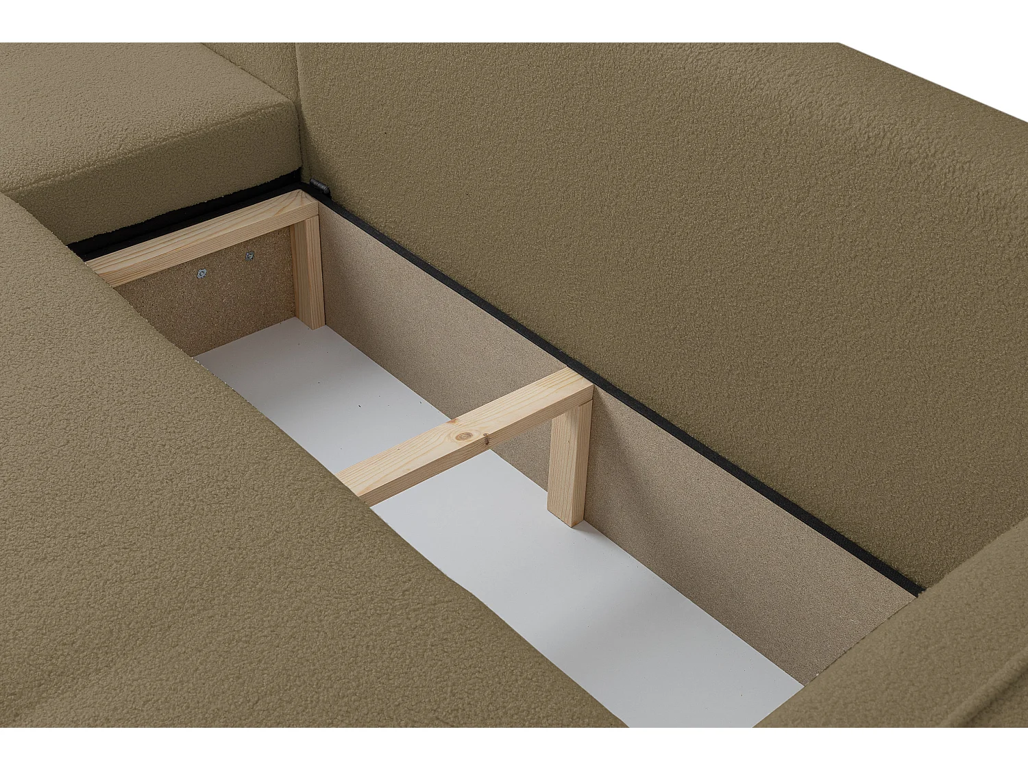 Canapé d'angle Cloud avec fonction couchage et coffre de rangement, couleur : marron, tissu bouclé, pouf universel