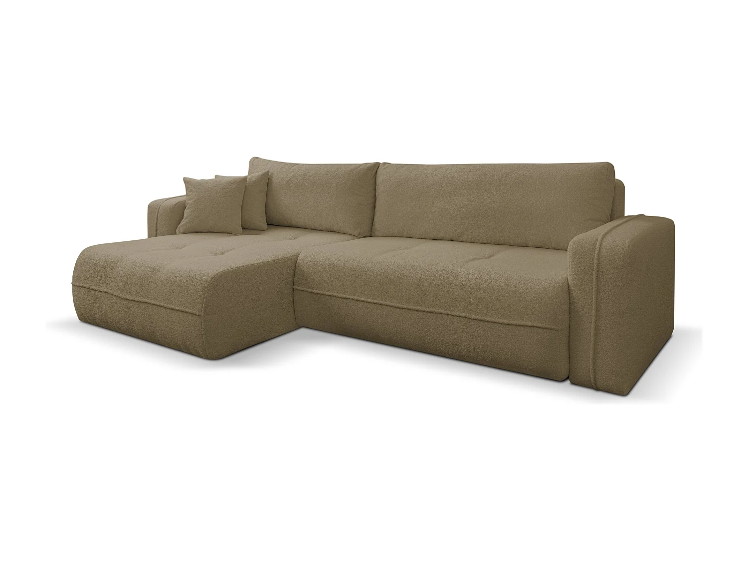 Hoekbank Cloud, hoekbank in L-vorm met slaapfunctie en bedbak, kleur: bruin, bouclé-stof, universele ottomane