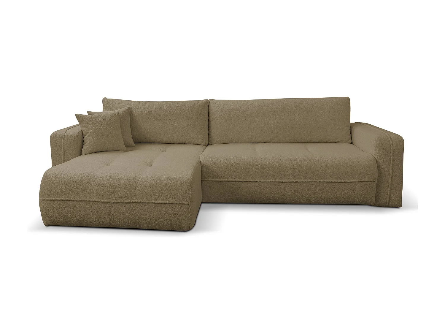 Hoekbank Cloud, hoekbank in L-vorm met slaapfunctie en bedbak, kleur: bruin, bouclé-stof, universele ottomane