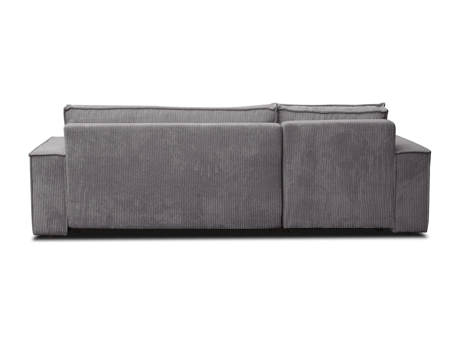 Canapé d'angle Hugo L avec fonction couchage et coffre de rangement, couleur : gris foncé, tissu cordé, pouf universel