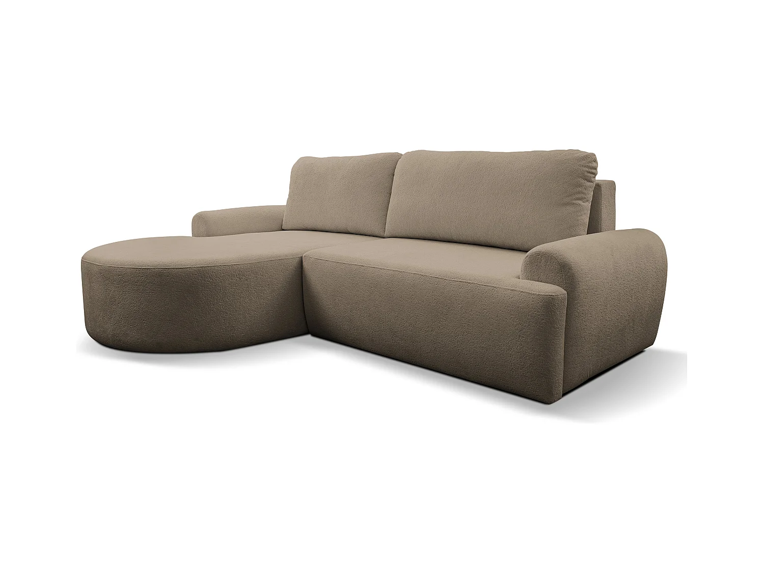 Canapé d'angle Dream avec fonction couchage et coffre de rangement, couleur : marron, tissu bouclé, ottomane à gauche