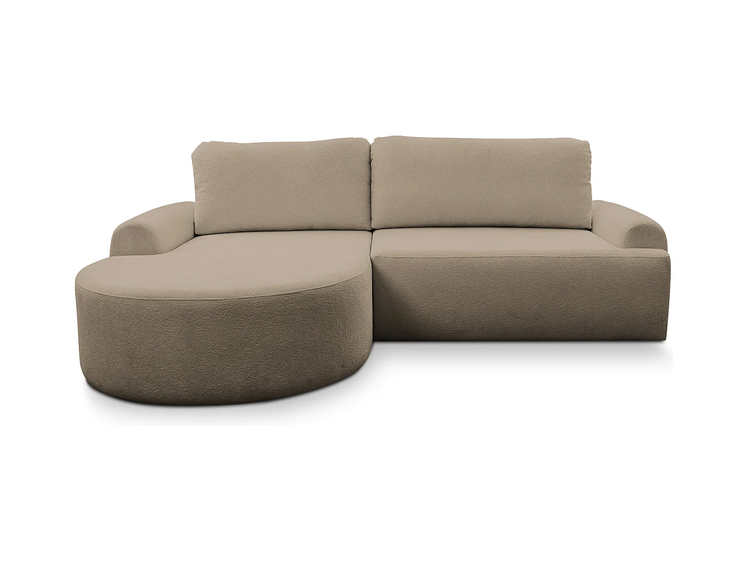 Canapé d'angle Dream avec fonction couchage et coffre de rangement, couleur : marron, tissu bouclé, ottomane à gauche