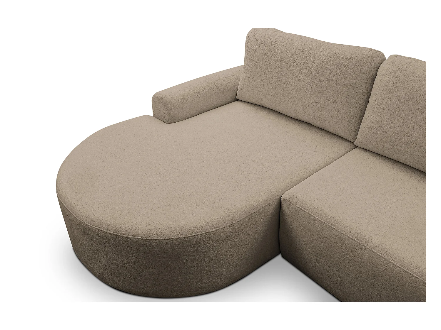 Canapé d'angle Dream avec fonction couchage et coffre de rangement, couleur : marron, tissu bouclé, ottomane à gauche