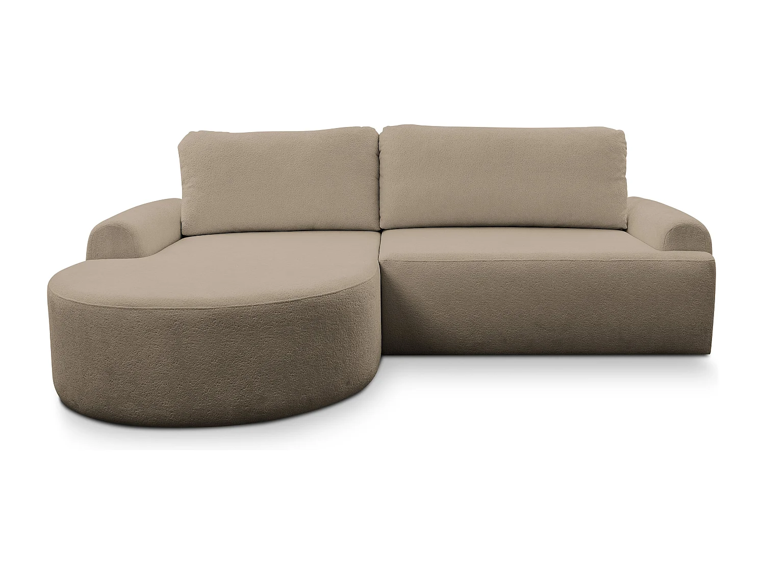 Canapé d'angle Dream avec fonction couchage et coffre de rangement, couleur : marron, tissu bouclé, ottomane à gauche