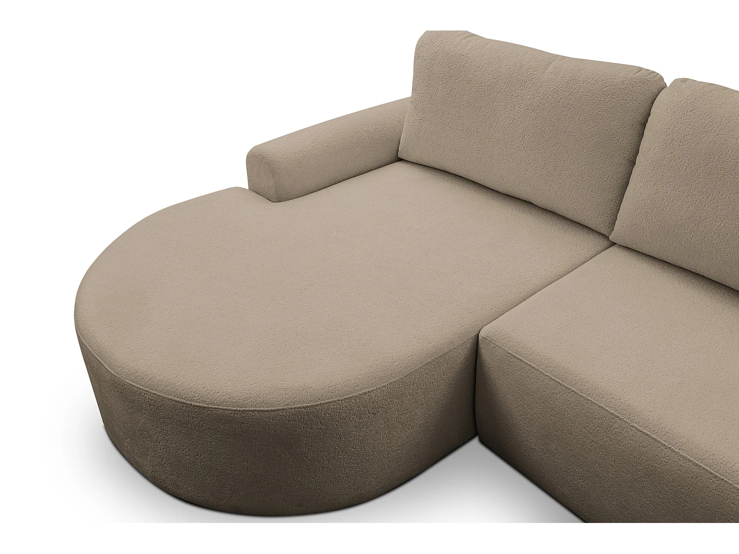 Canapé d'angle Dream avec fonction couchage et coffre de rangement, couleur : marron, tissu bouclé, ottomane à gauche