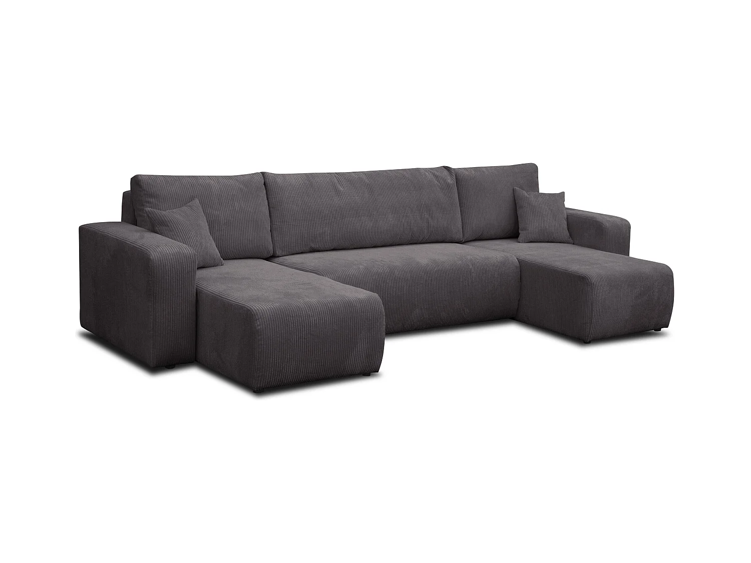 Ensemble de salon Luna U, canapé en forme de U avec fonction couchage et coffre de rangement, couleur : gris foncé, tissu velours côtelé