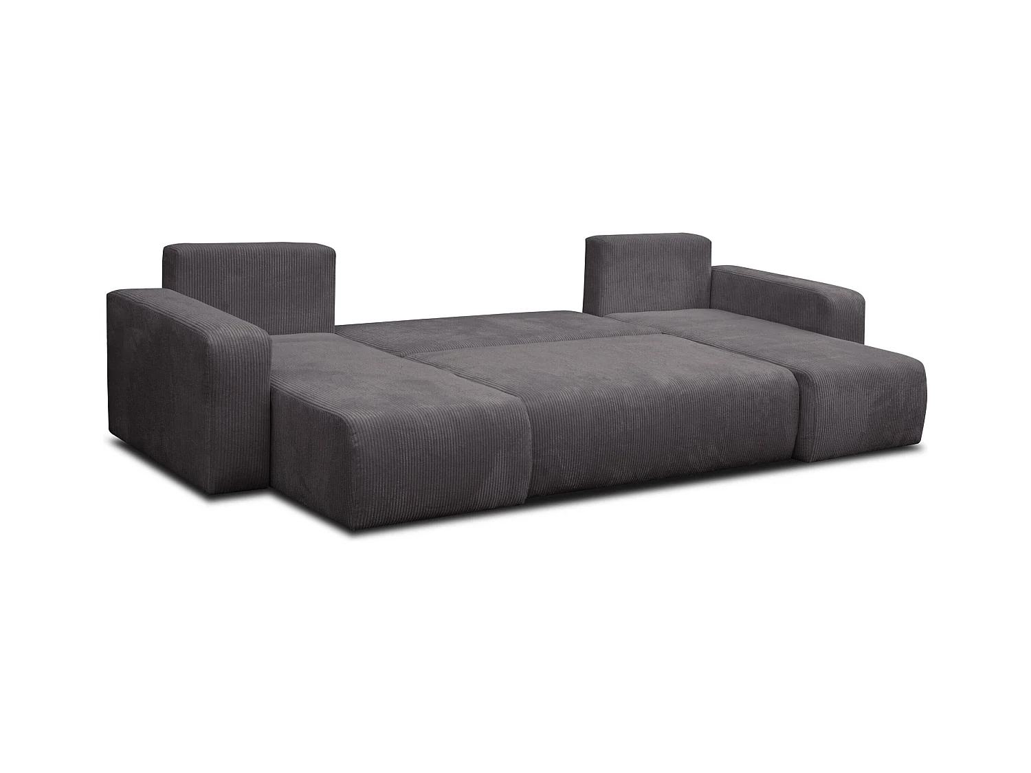 Ensemble de salon Luna U, canapé en forme de U avec fonction couchage et coffre de rangement, couleur : gris foncé, tissu velours côtelé