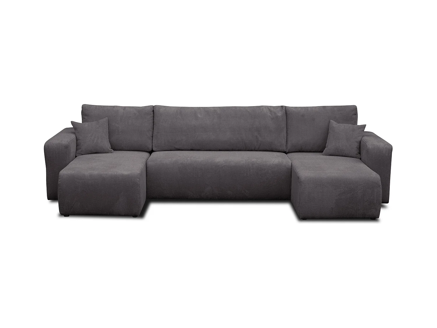 Ensemble de salon Luna U, canapé en forme de U avec fonction couchage et coffre de rangement, couleur : gris foncé, tissu velours côtelé