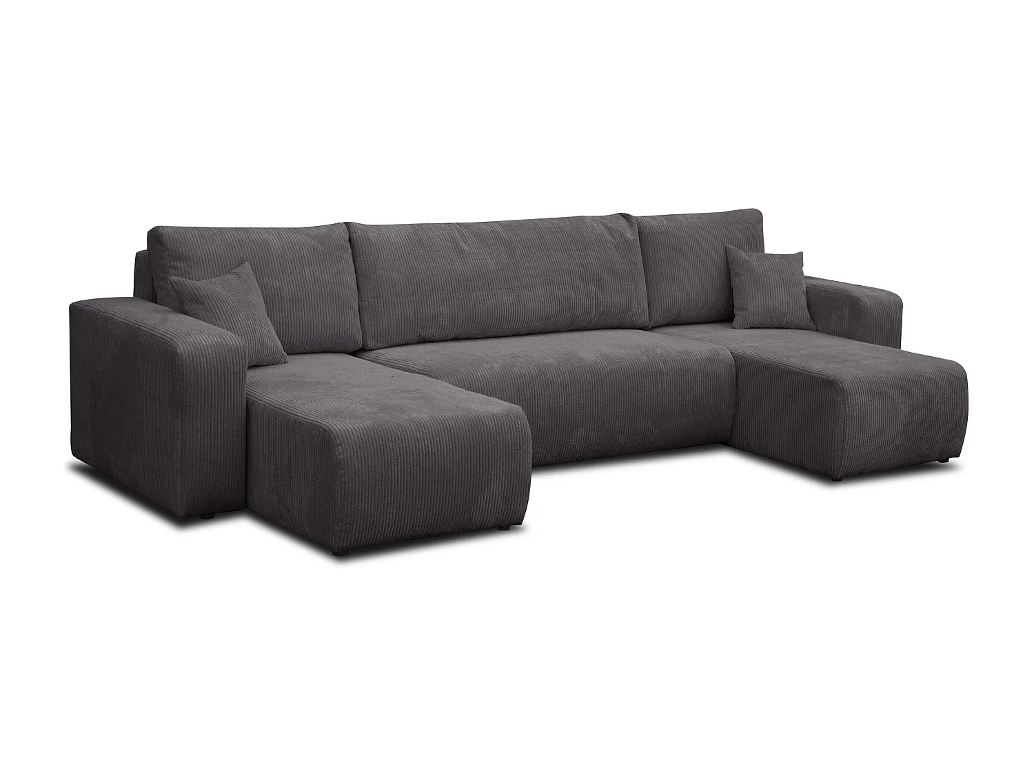 Ensemble de salon Luna U, canapé en forme de U avec fonction couchage et coffre de rangement, couleur : gris foncé, tissu velours côtelé