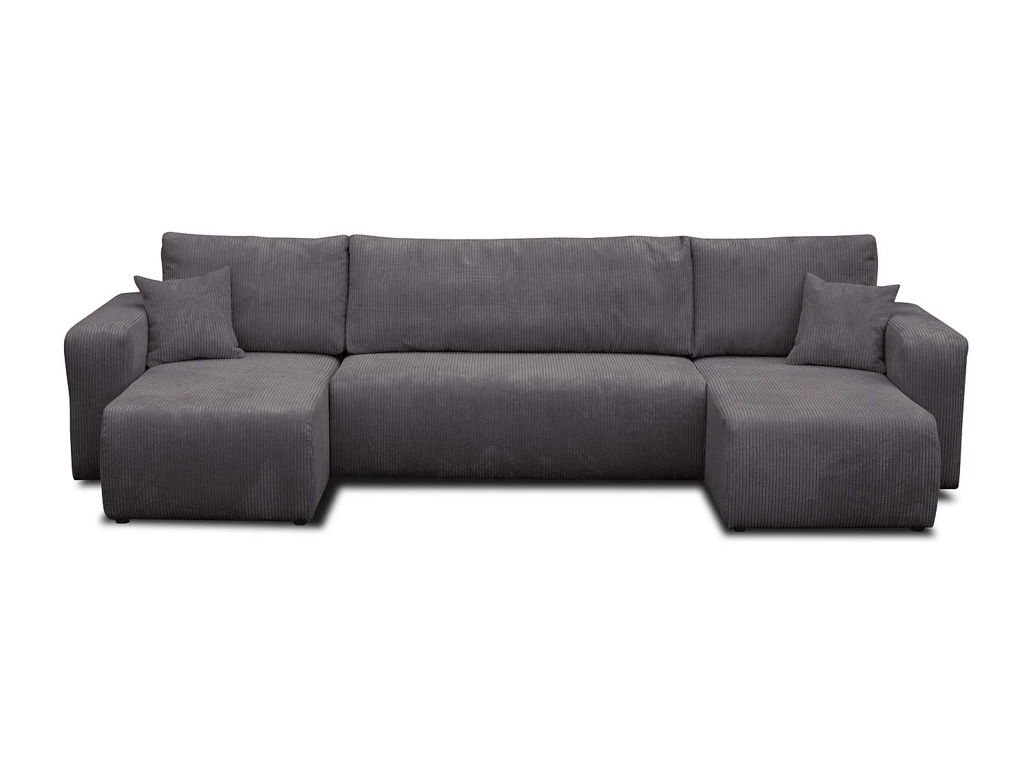 Ensemble de salon Luna U, canapé en forme de U avec fonction couchage et coffre de rangement, couleur : gris foncé, tissu velours côtelé