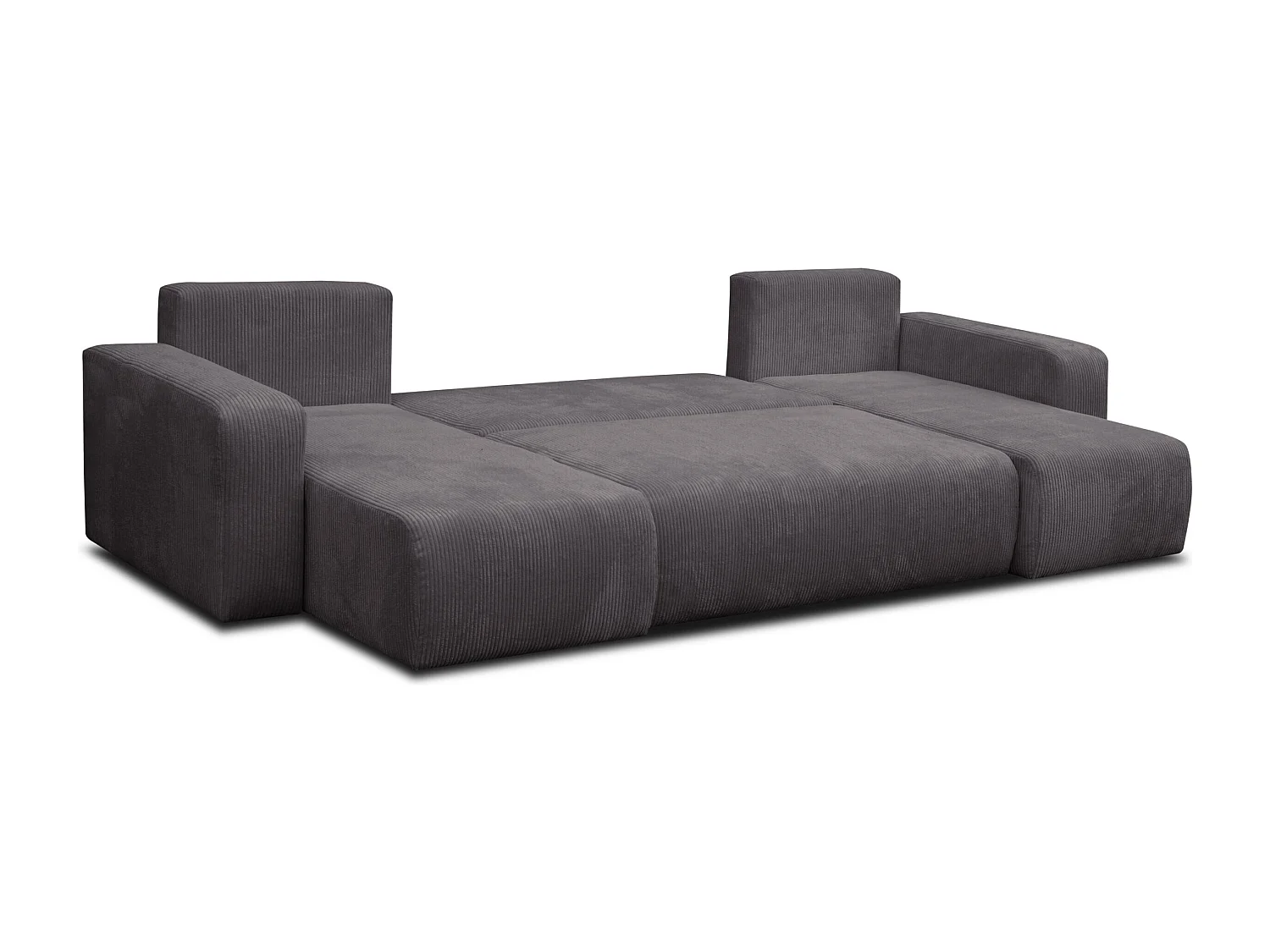 Ensemble de salon Luna U, canapé en forme de U avec fonction couchage et coffre de rangement, couleur : gris foncé, tissu velours côtelé