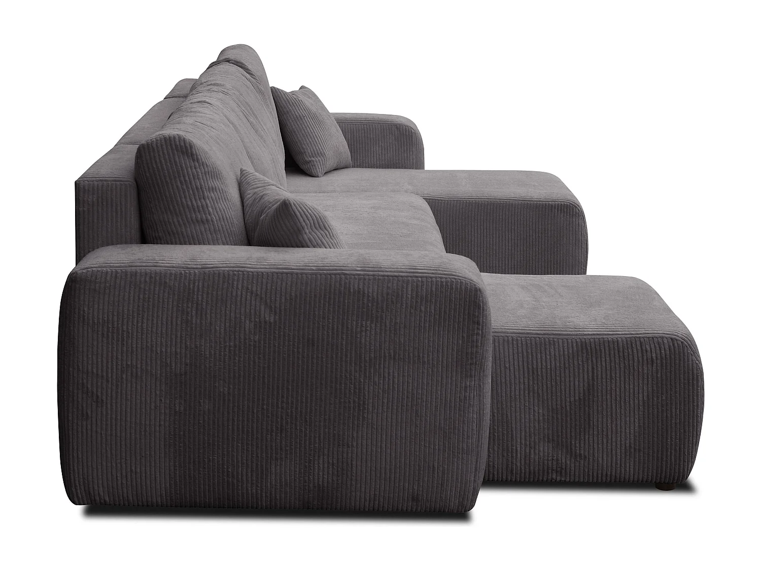 Ensemble de salon Luna U, canapé en forme de U avec fonction couchage et coffre de rangement, couleur : gris foncé, tissu velours côtelé