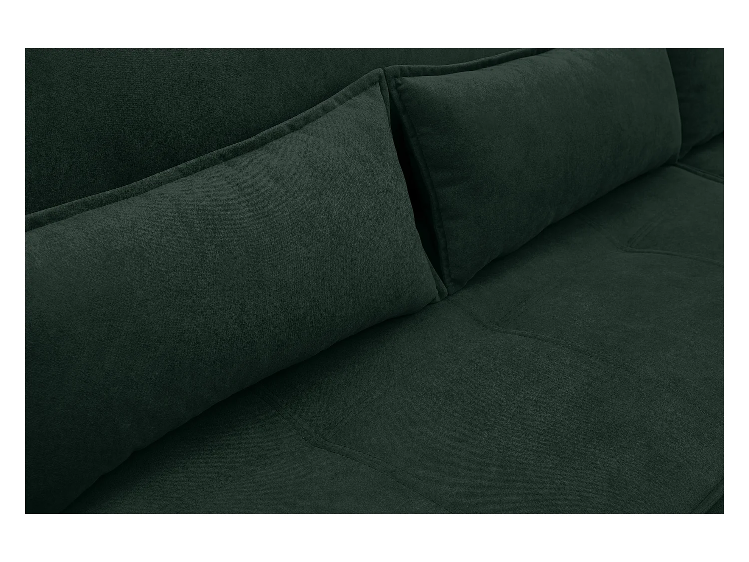 Canapé d'angle Empoli avec fonction couchage et coffre de rangement, couleur : vert, tissu velours, pouf à droite