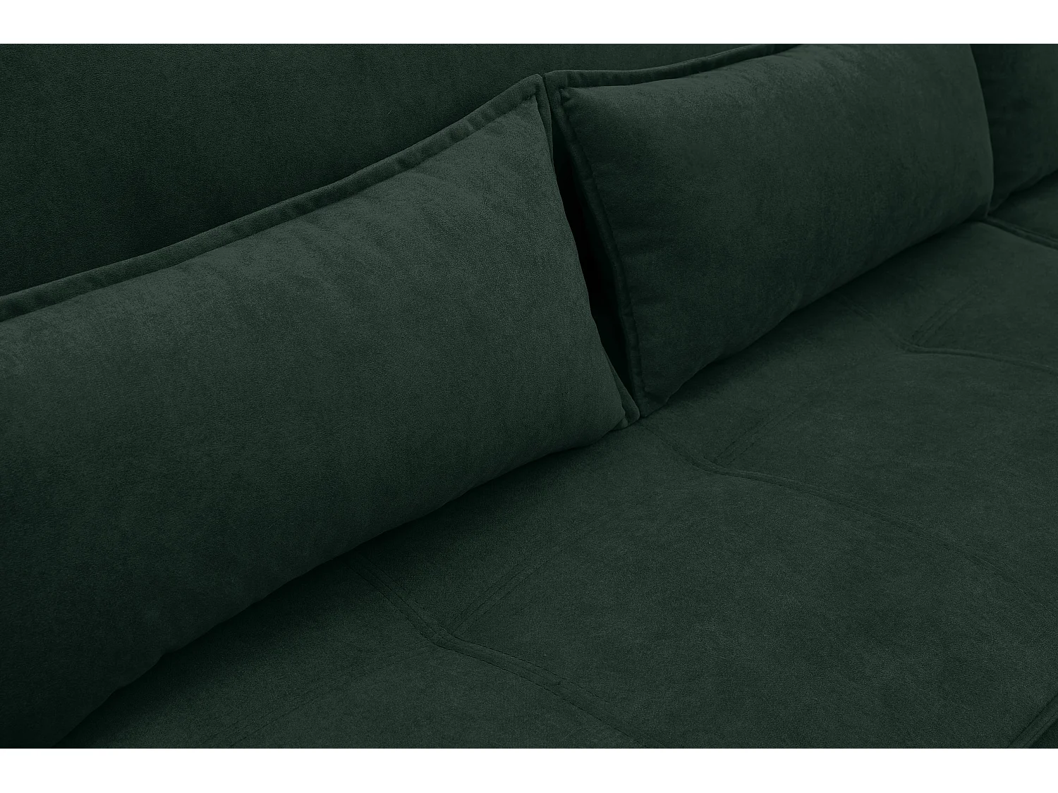 Canapé d'angle Empoli avec fonction couchage et coffre de rangement, couleur : vert, tissu velours, pouf à droite