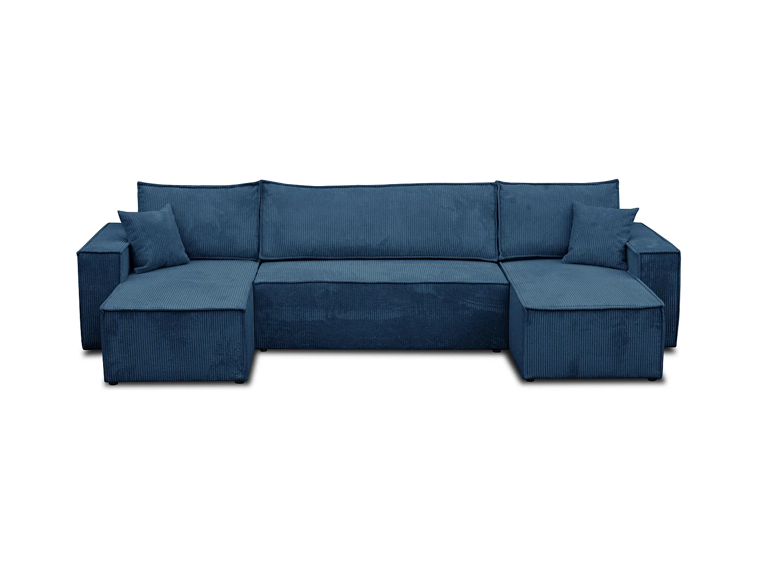 Ensemble de salon Hugo U, canapé en U avec fonction couchage et coffre de rangement, couleur : bleu, tissu velours côtelé