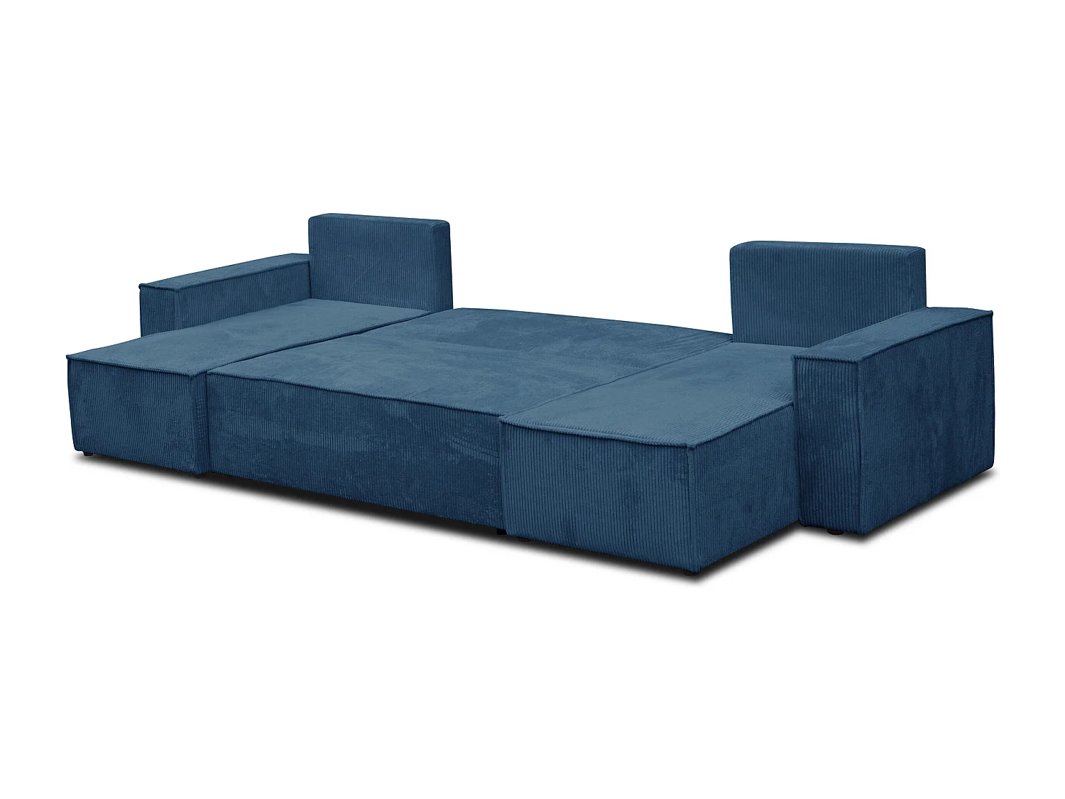 Woonkamermeubel Hugo U, U-vormige bank met slaapfunctie en bedbak, kleur: blauw, corduroy