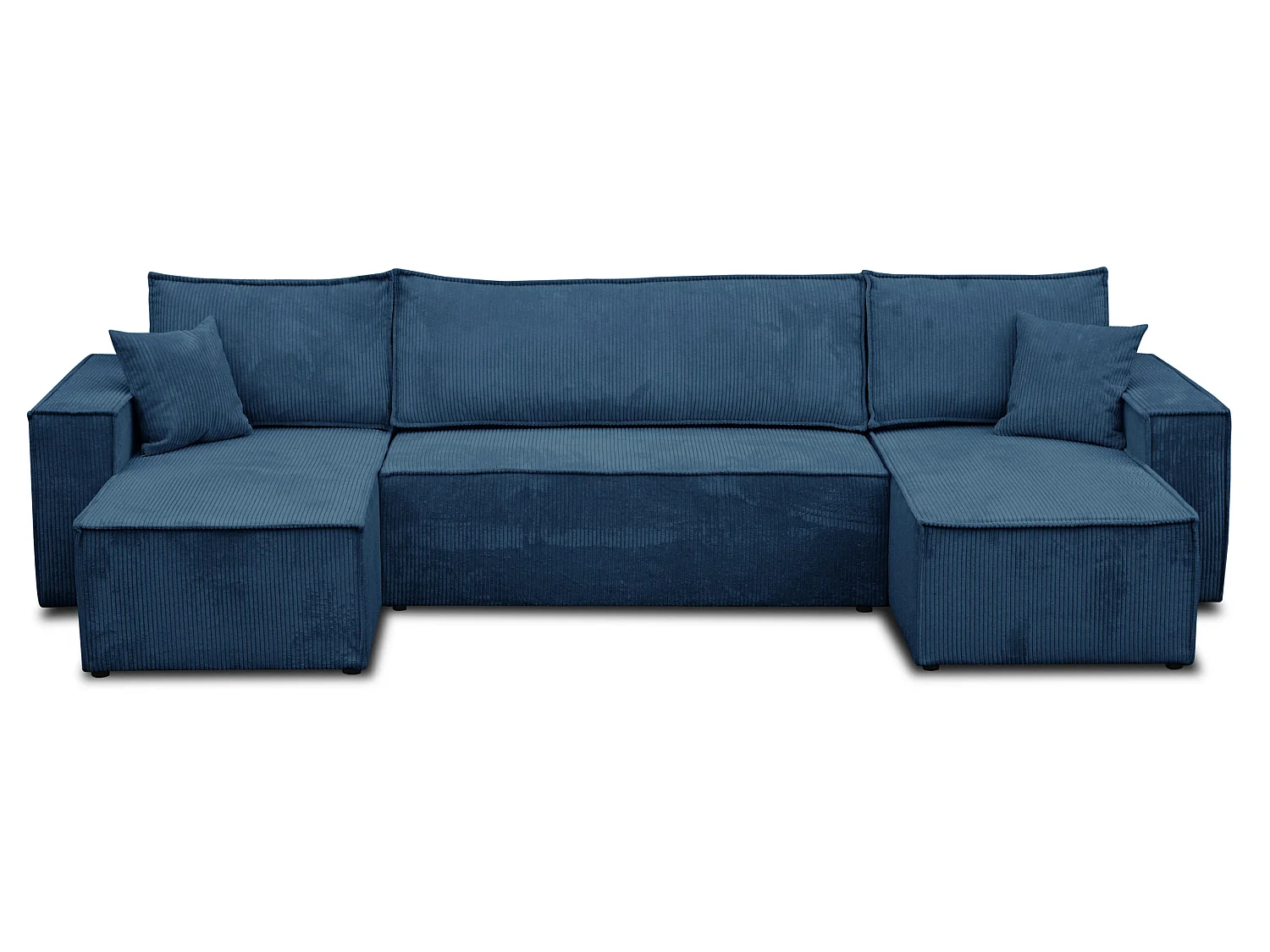 Ensemble de salon Hugo U, canapé en U avec fonction couchage et coffre de rangement, couleur : bleu, tissu velours côtelé