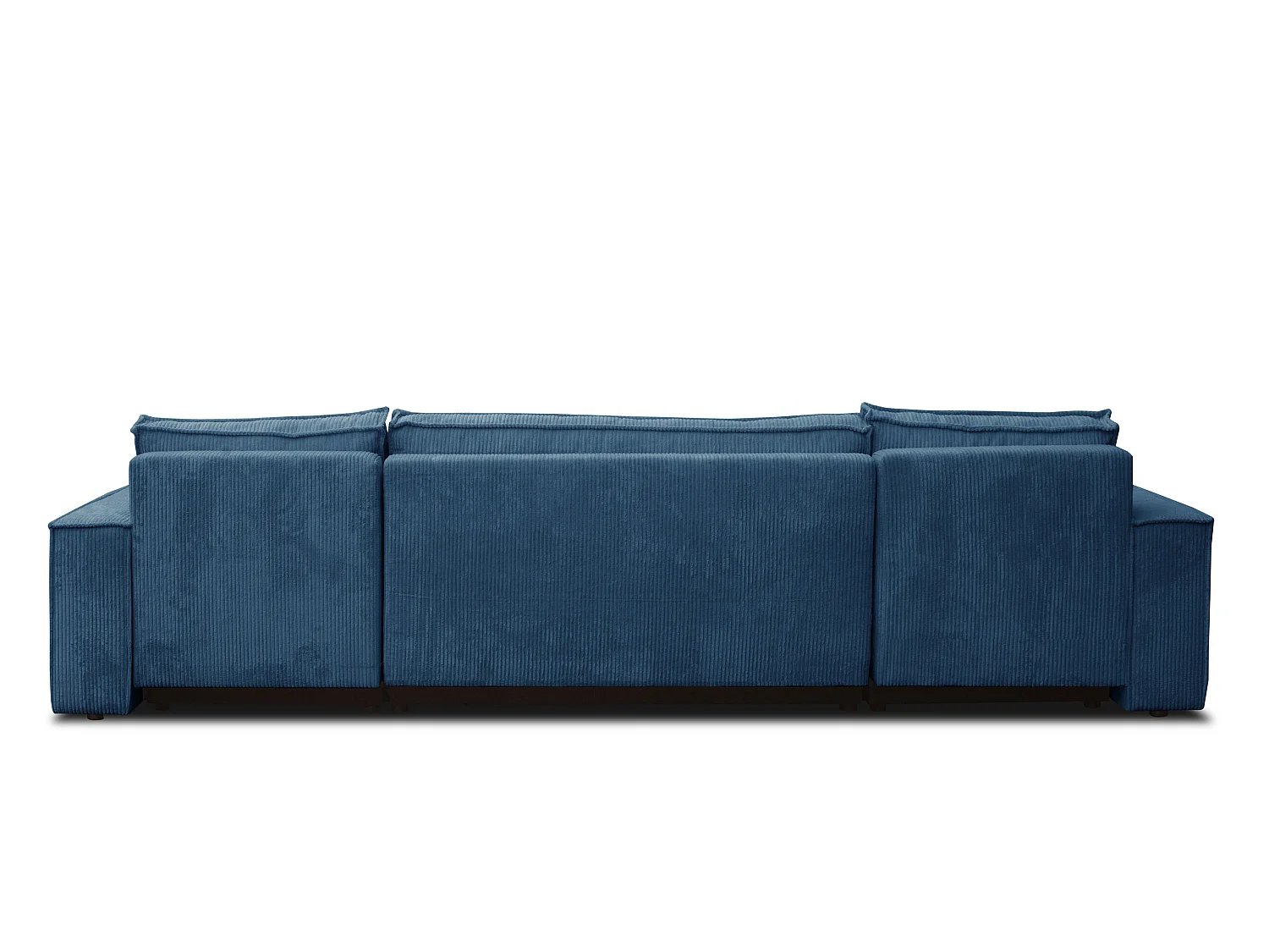 Ensemble de salon Hugo U, canapé en U avec fonction couchage et coffre de rangement, couleur : bleu, tissu velours côtelé