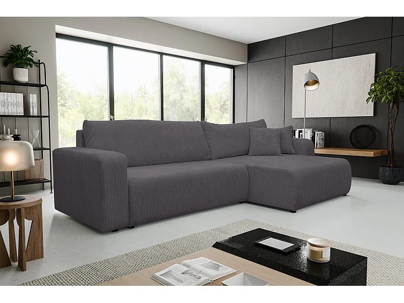 Hoekbank Luna XL, hoekbank in L-vorm met slaapfunctie en bedbak, kleur: donkergrijs, corduroy, ottomane links of rechts
