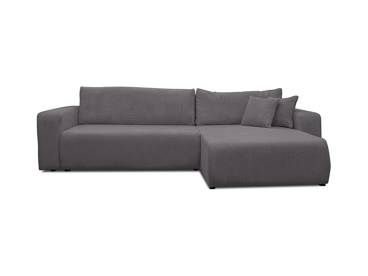 Canapé d'angle Luna XL avec fonction couchage et coffre de rangement, couleur : gris foncé, tissu velours côtelé, pouf à gauche ou à droite