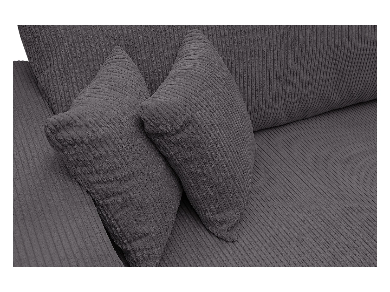 Canapé d'angle Luna XL avec fonction couchage et coffre de rangement, couleur : gris foncé, tissu velours côtelé, pouf à gauche ou à droite