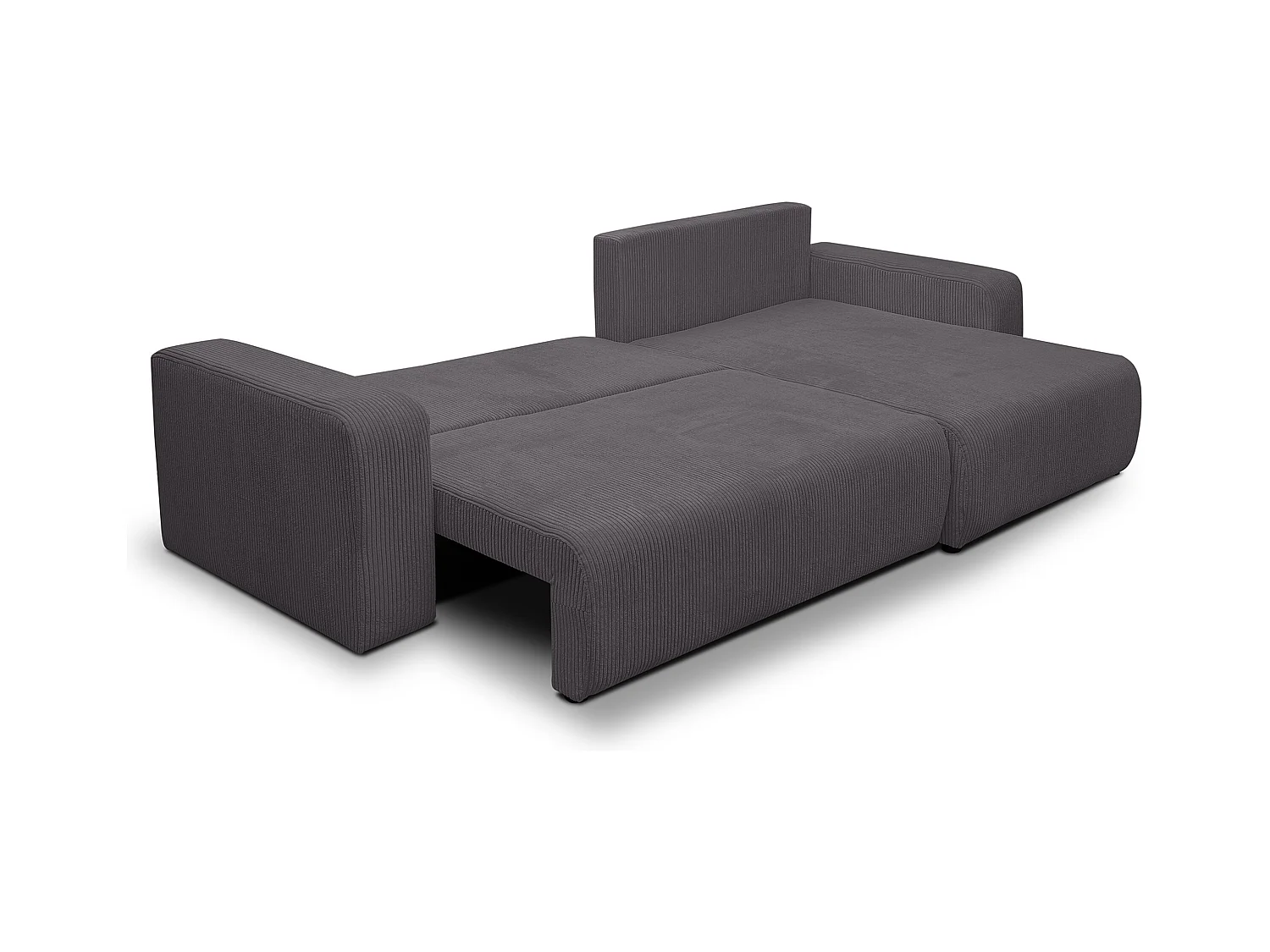 Canapé d'angle Luna XL avec fonction couchage et coffre de rangement, couleur : gris foncé, tissu velours côtelé, pouf à gauche ou à droite