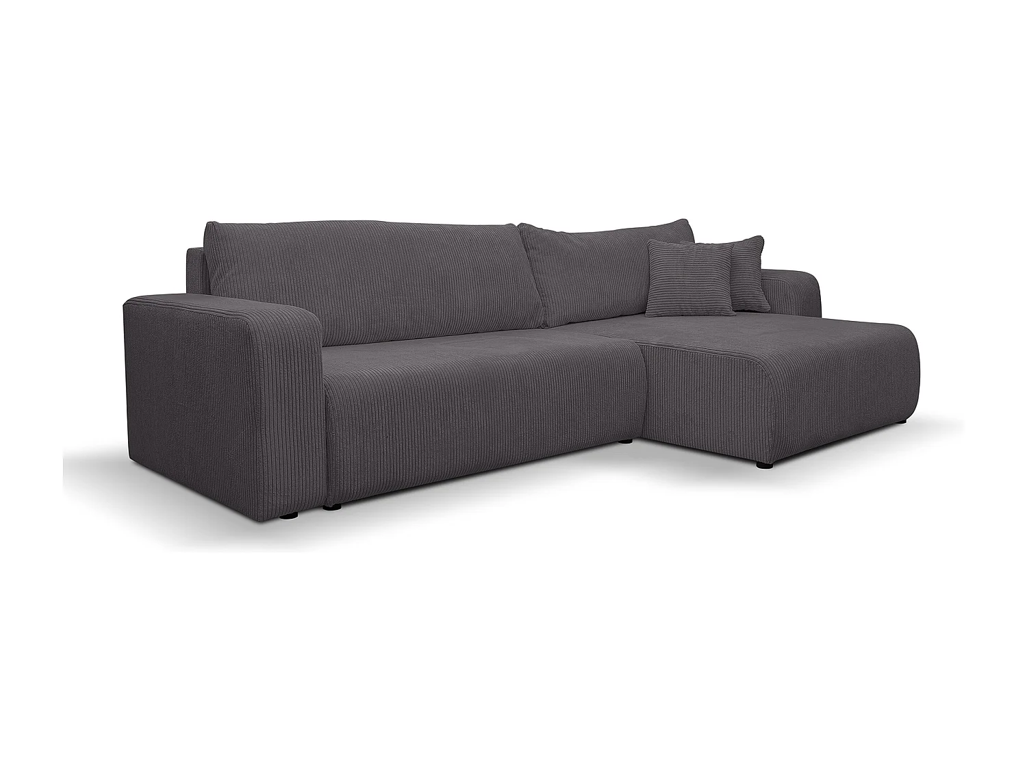 Canapé d'angle Luna XL avec fonction couchage et coffre de rangement, couleur : gris foncé, tissu velours côtelé, pouf à gauche ou à droite