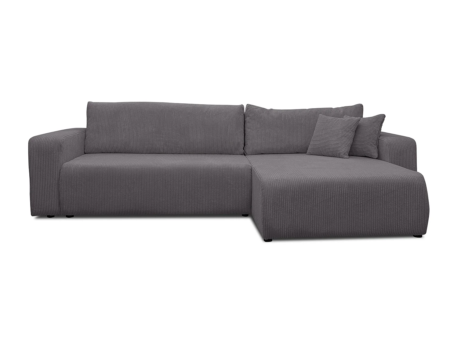 Canapé d'angle Luna XL avec fonction couchage et coffre de rangement, couleur : gris foncé, tissu velours côtelé, pouf à gauche ou à droite