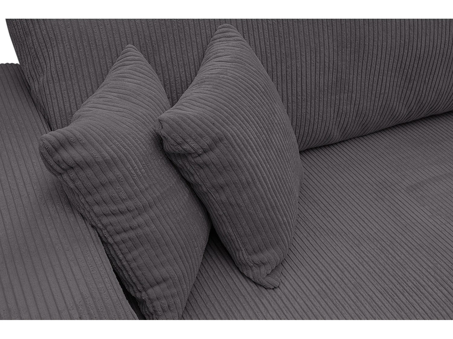 Canapé d'angle Luna XL avec fonction couchage et coffre de rangement, couleur : gris foncé, tissu velours côtelé, pouf à gauche ou à droite