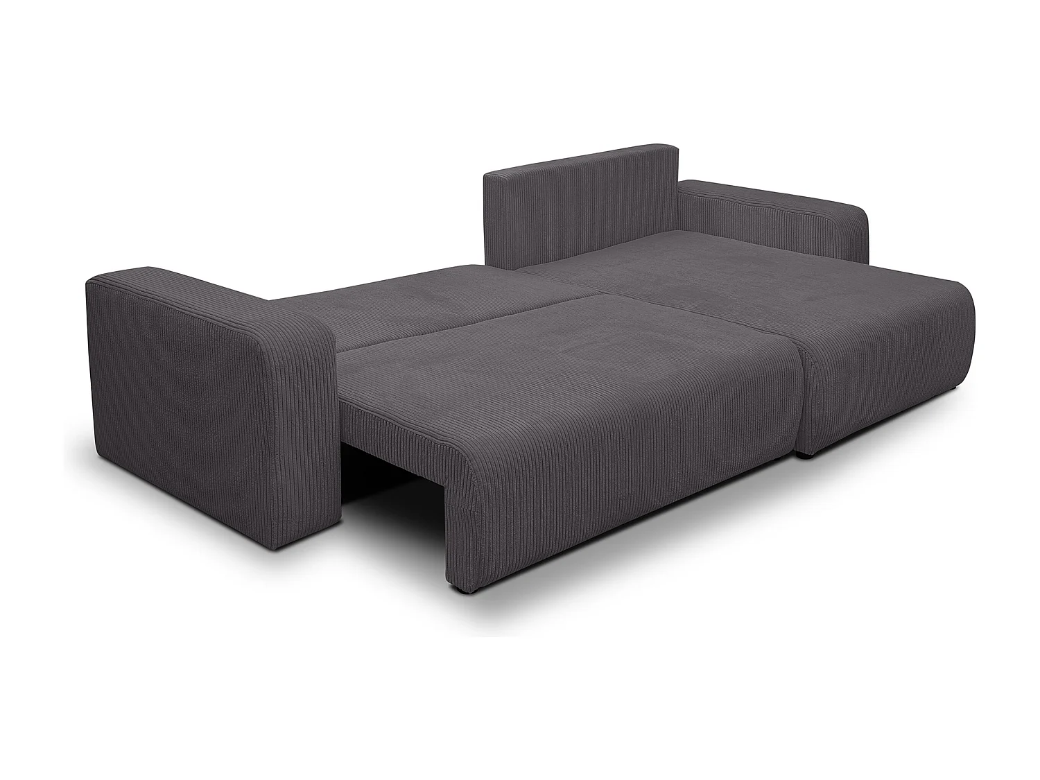 Canapé d'angle Luna XL avec fonction couchage et coffre de rangement, couleur : gris foncé, tissu velours côtelé, pouf à gauche ou à droite