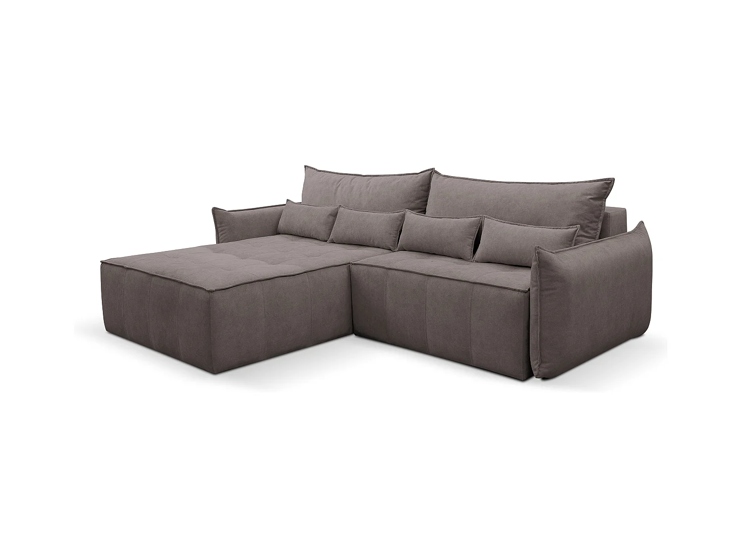 Canapé d'angle Empoli avec fonction couchage et coffre de rangement, couleur : marron, tissu velours, pouf gauche