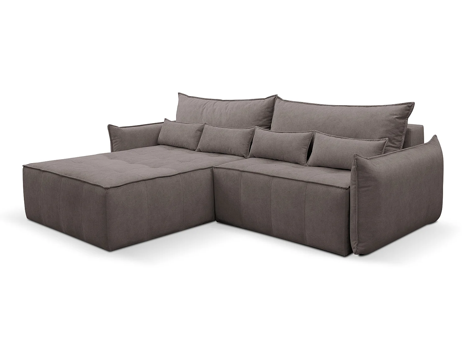 Canapé d'angle convertible 3 places avec pouf en velours marron