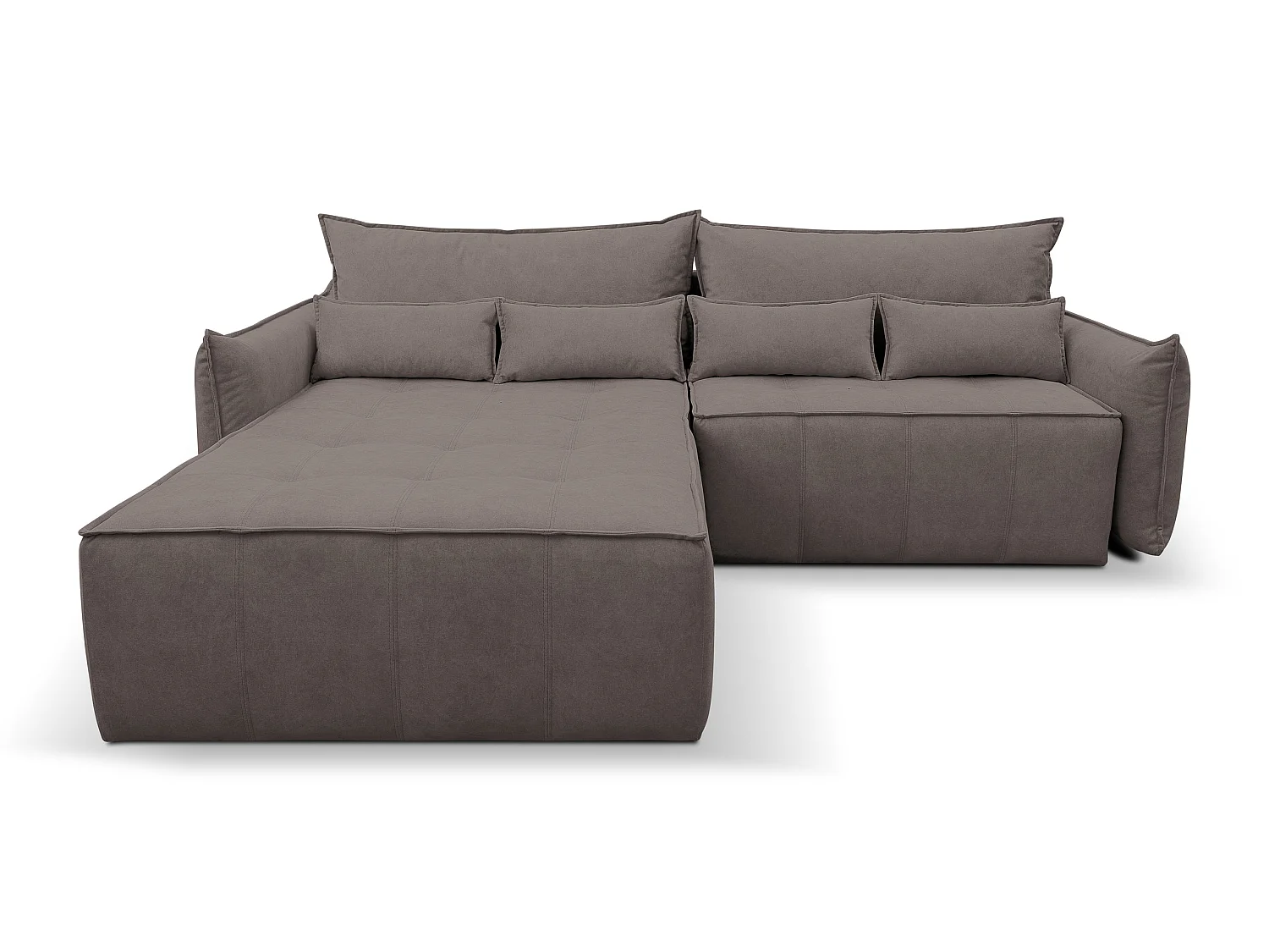 Canapé d'angle convertible 3 places avec pouf en velours marron