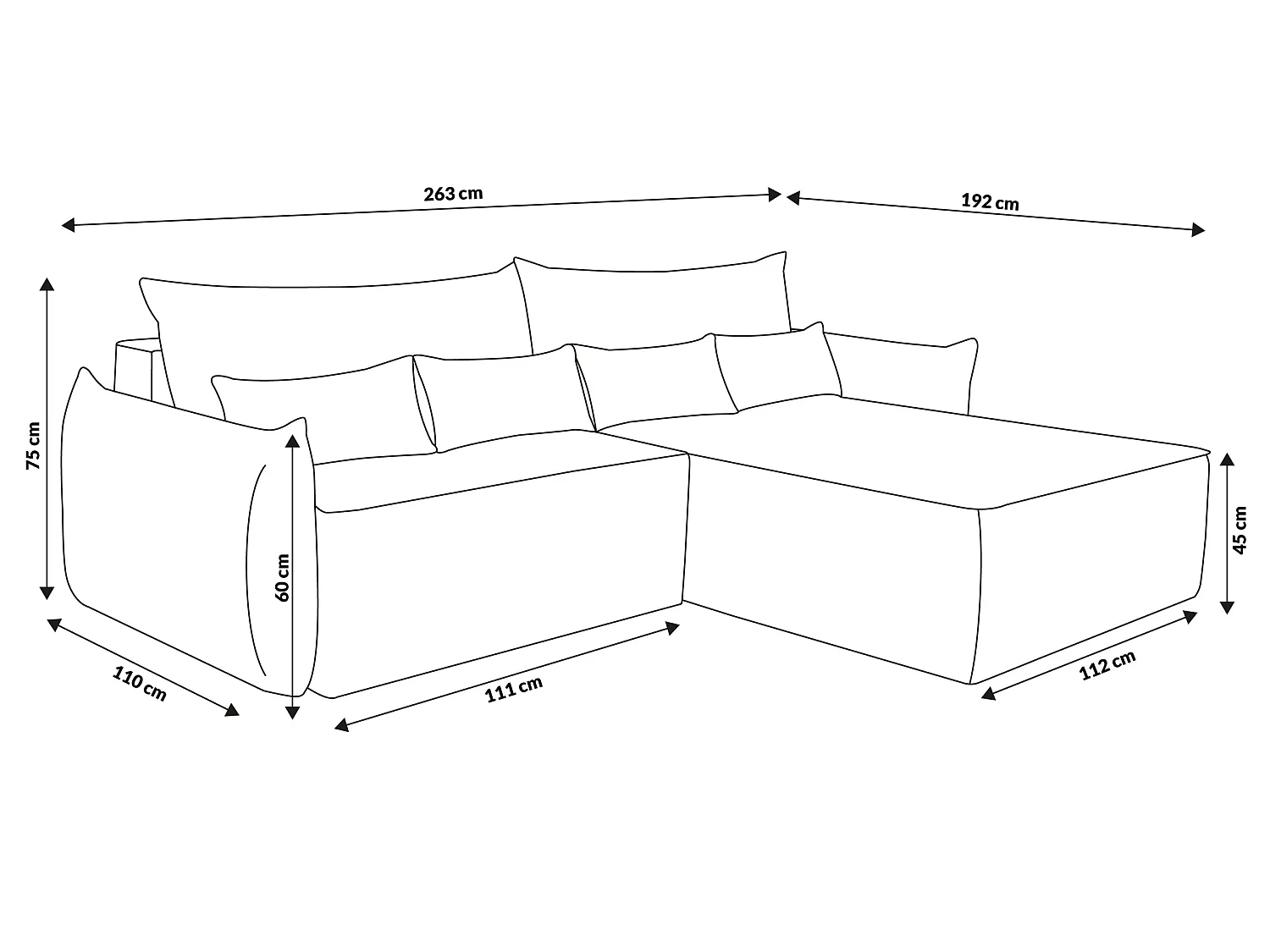 Canapé d'angle convertible 3 places avec pouf en velours marron
