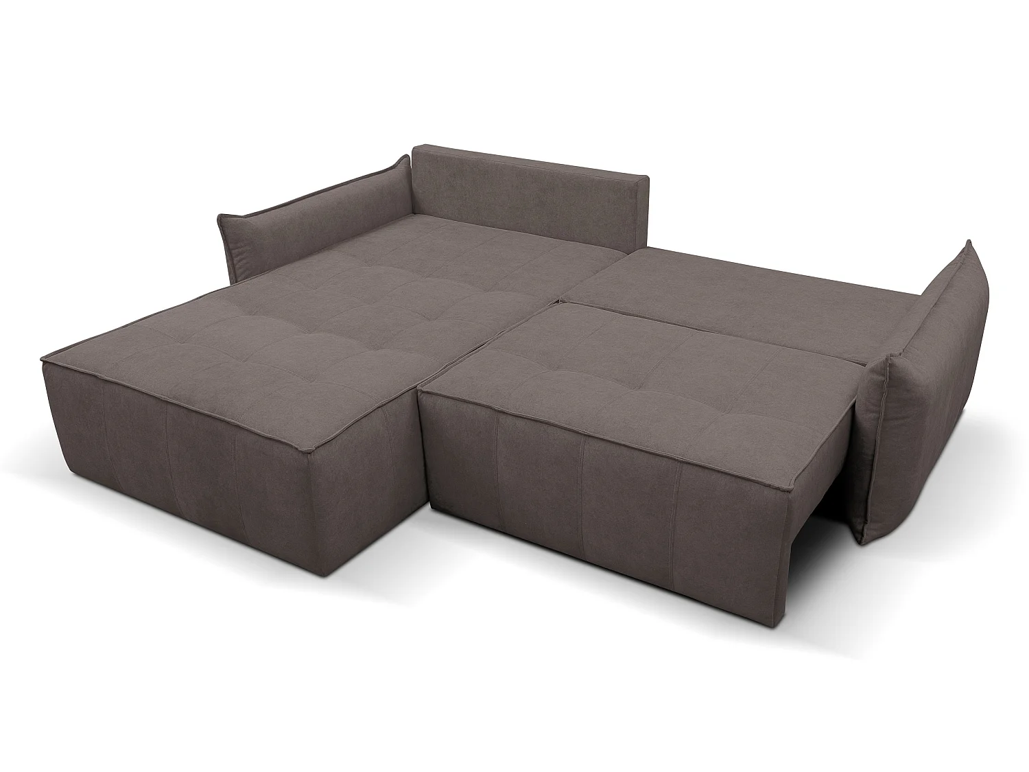 Canapé d'angle convertible 3 places avec pouf en velours marron