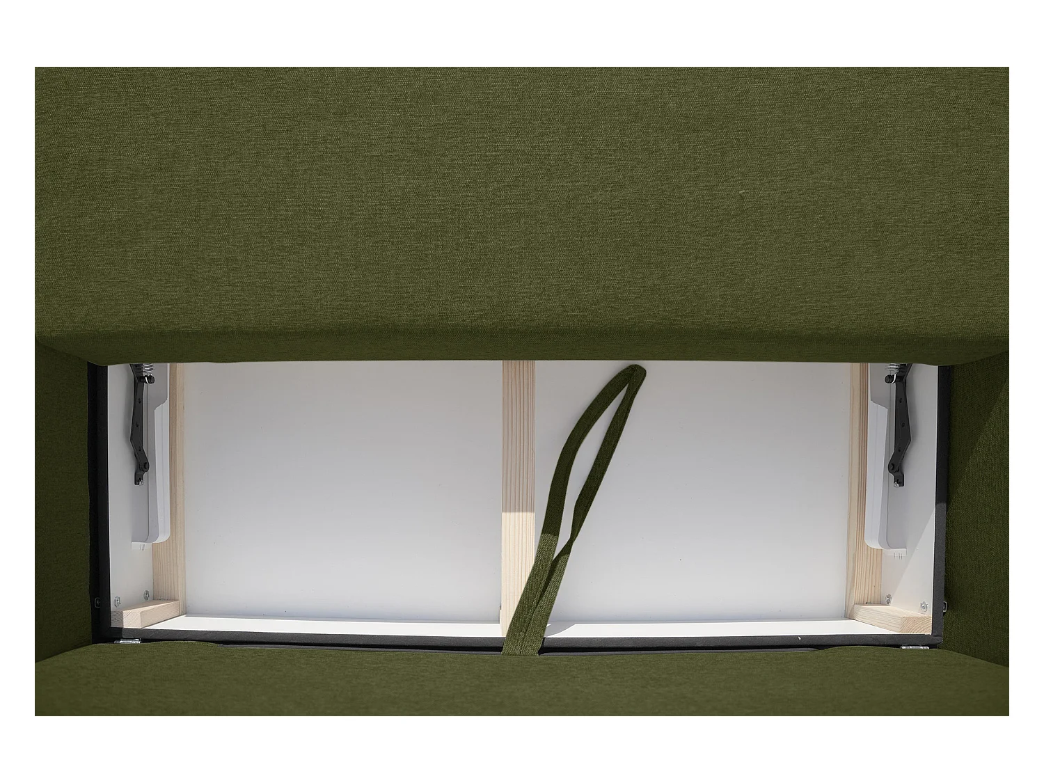 Canapé d'angle Kairo avec fonction couchage et coffre de rangement, couleur : vert, tissu velours, pouf à gauche ou à droite