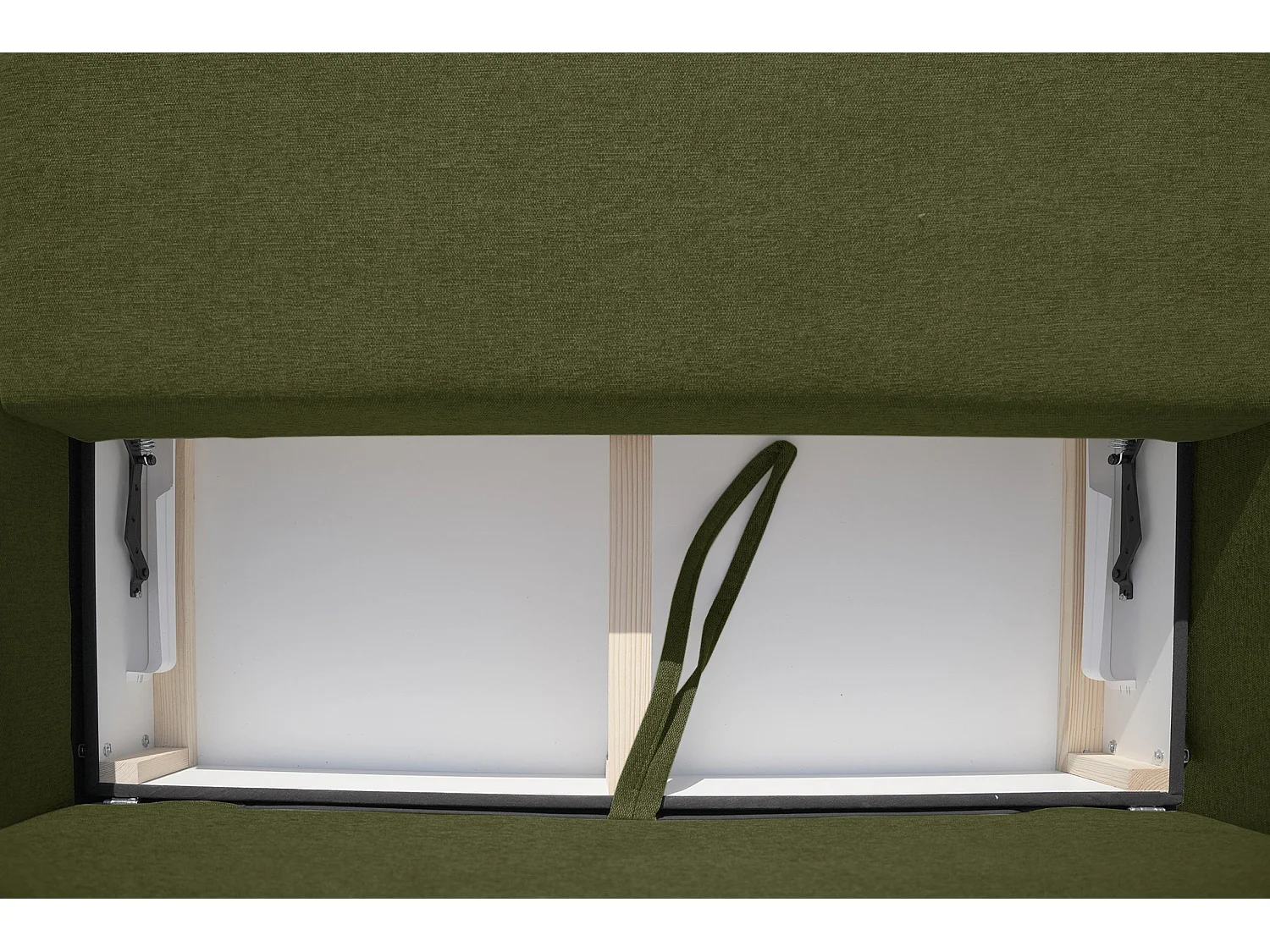 Canapé d'angle Kairo avec fonction couchage et coffre de rangement, couleur : vert, tissu velours, pouf à gauche ou à droite