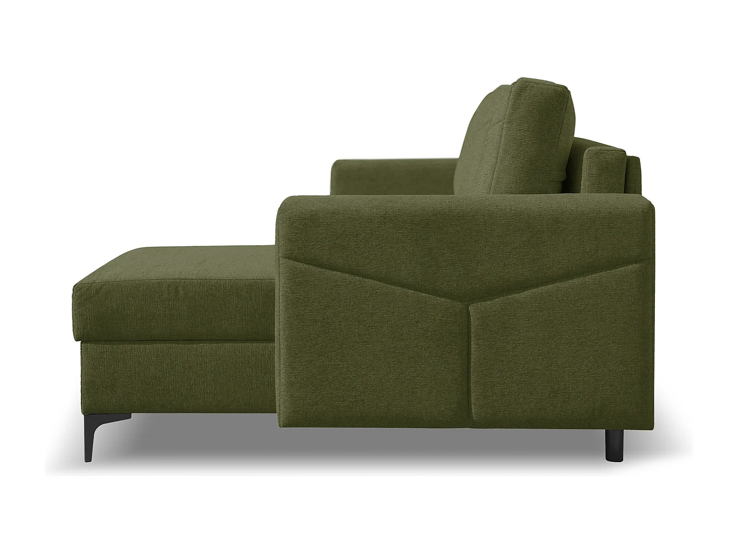 Canapé d'angle Kairo avec fonction couchage et coffre de rangement, couleur : vert, tissu velours, pouf à gauche ou à droite