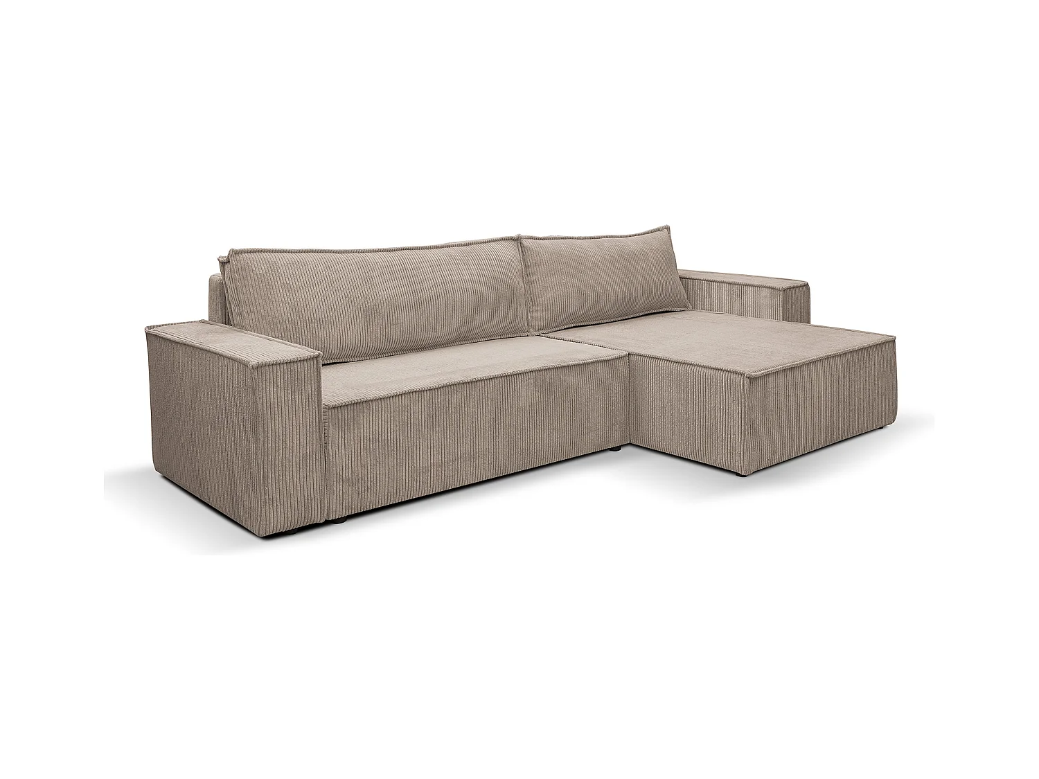 Canapé d'angle Hugo XL avec fonction couchage et coffre de rangement, couleur : beige, tissu cordé, ottomane à gauche ou à droite