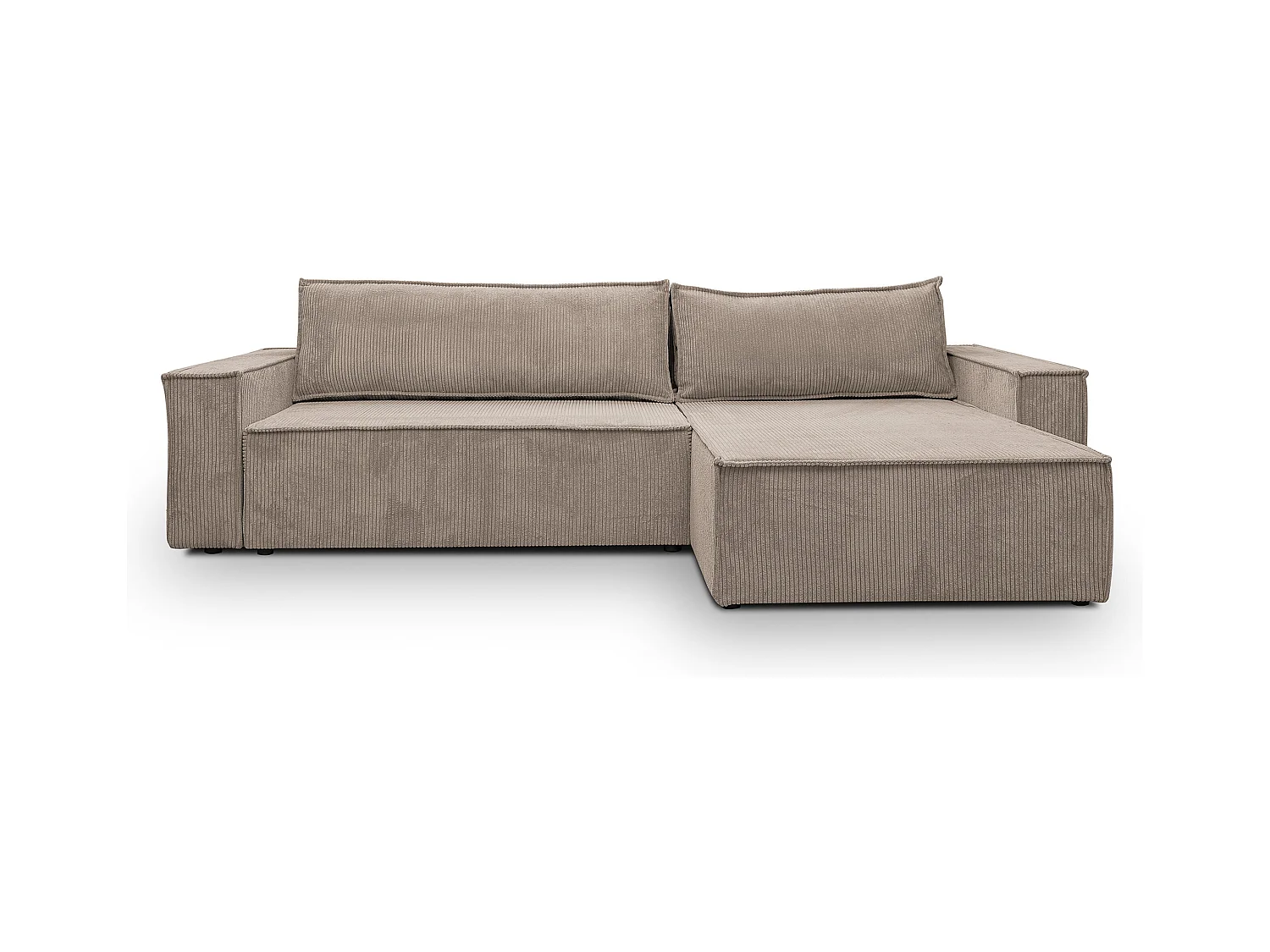 Canapé d'angle Hugo XL avec fonction couchage et coffre de rangement, couleur : beige, tissu cordé, ottomane à gauche ou à droite