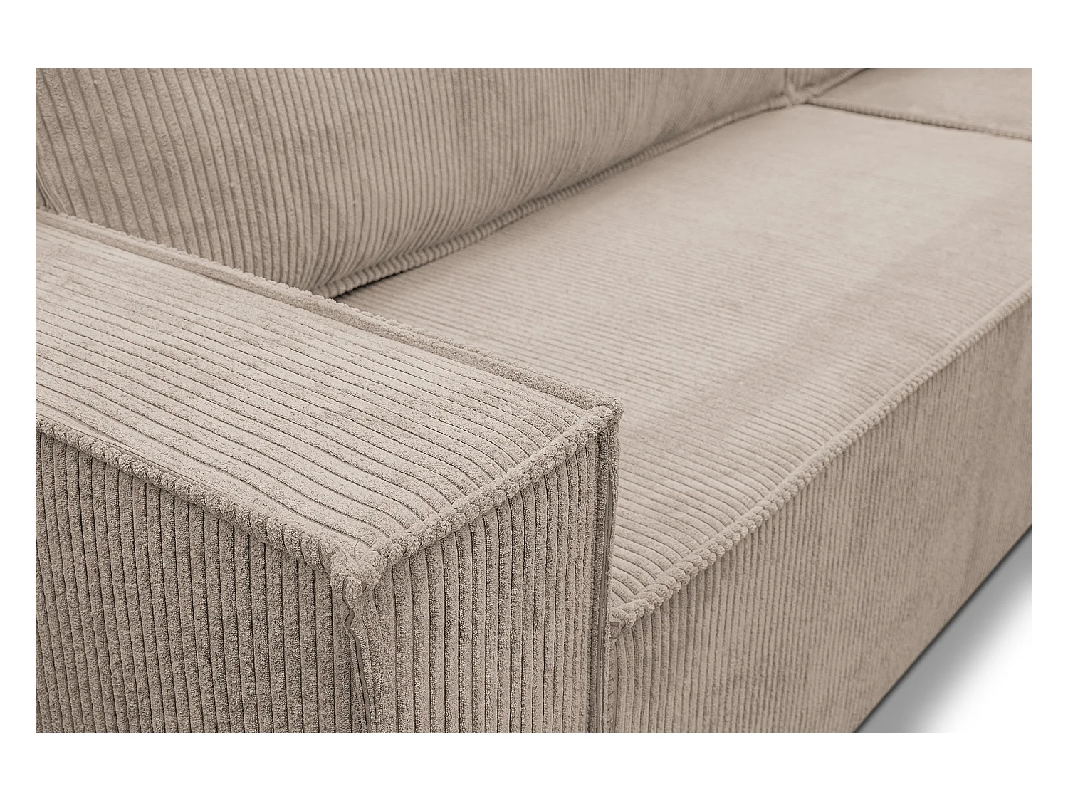 Canapé d'angle Hugo XL avec fonction couchage et coffre de rangement, couleur : beige, tissu cordé, ottomane à gauche ou à droite