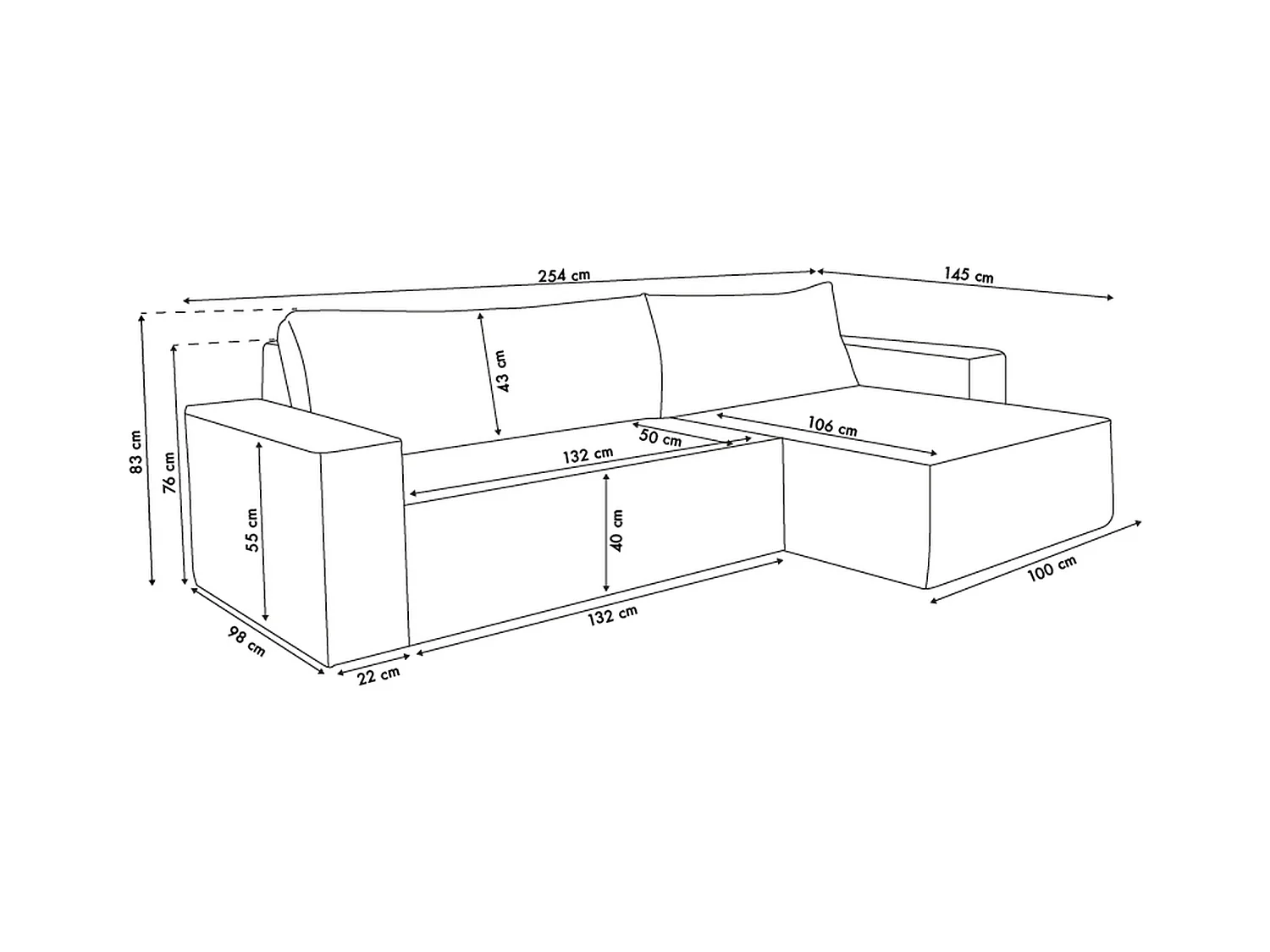 Canapé d'angle Hugo XL avec fonction couchage et coffre de rangement, couleur : beige, tissu cordé, ottomane à gauche ou à droite