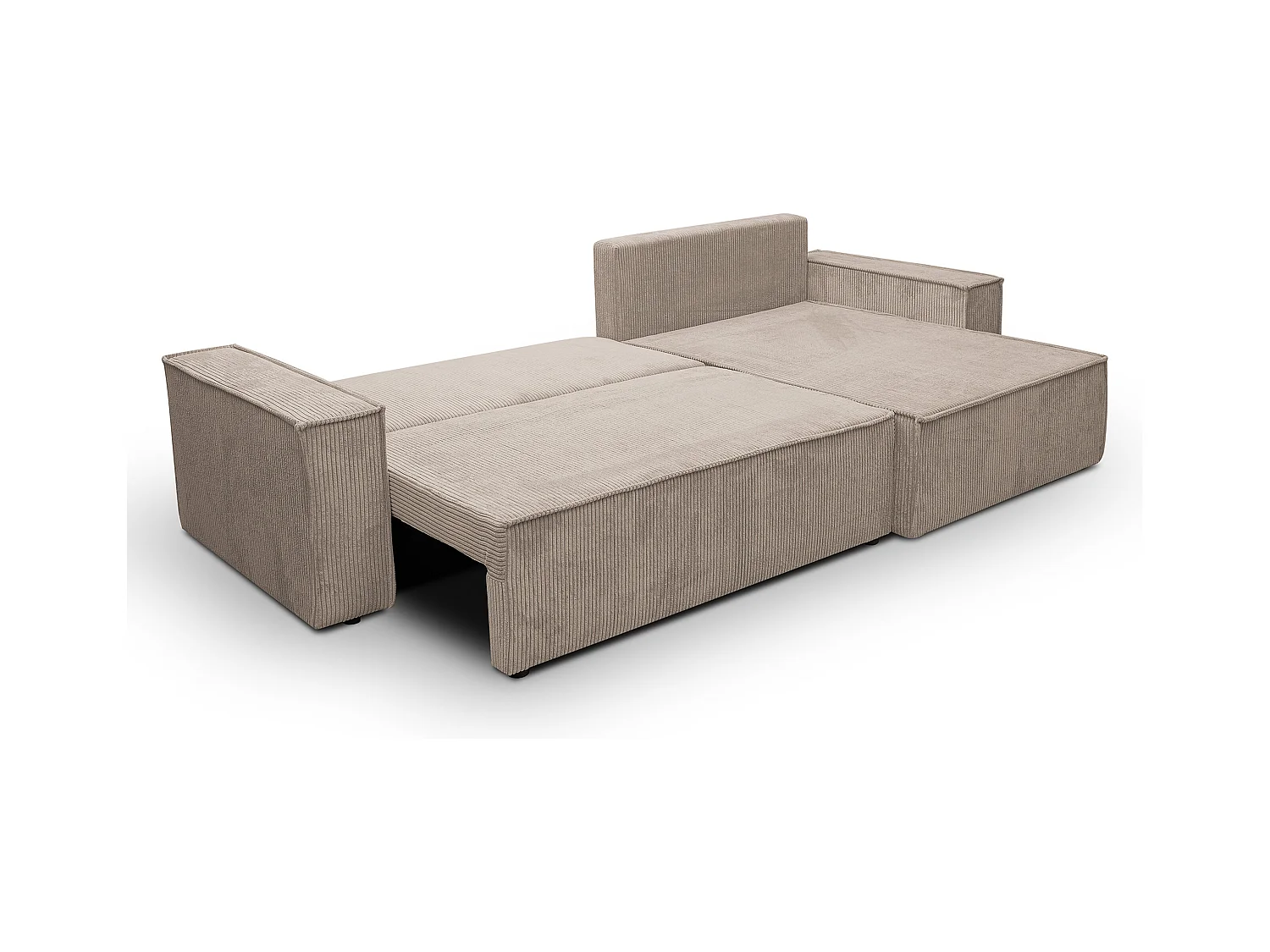 Canapé d'angle Hugo XL avec fonction couchage et coffre de rangement, couleur : beige, tissu cordé, ottomane à gauche ou à droite