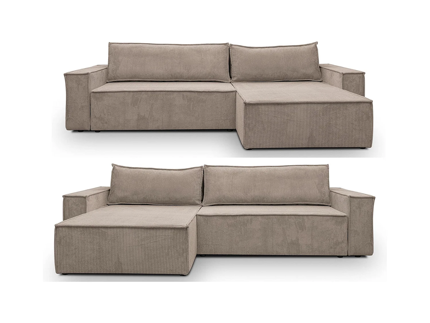 Canapé d'angle Hugo XL avec fonction couchage et coffre de rangement, couleur : beige, tissu cordé, ottomane à gauche ou à droite