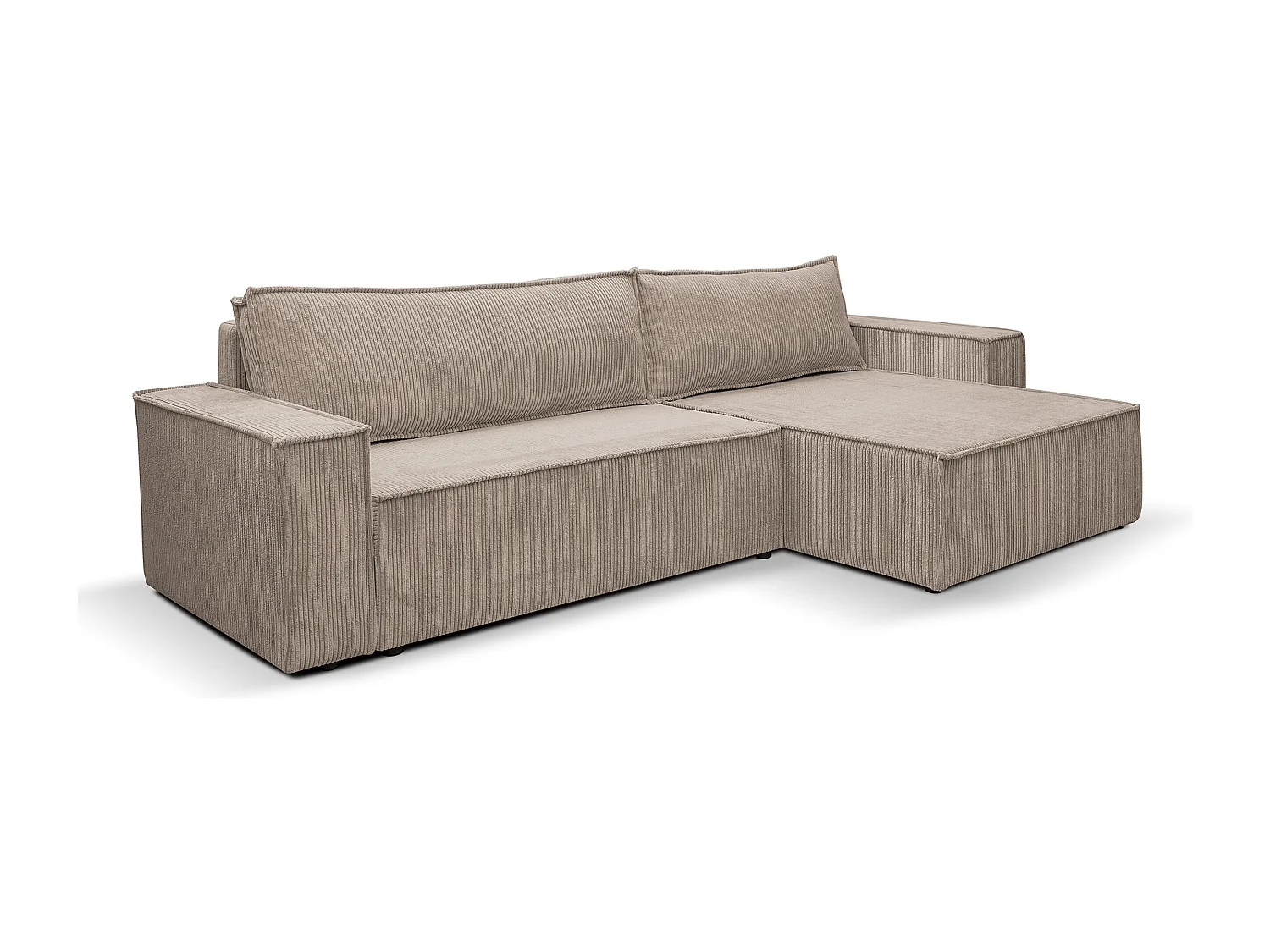 Canapé d'angle Hugo XL avec fonction couchage et coffre de rangement, couleur : beige, tissu cordé, ottomane à gauche ou à droite