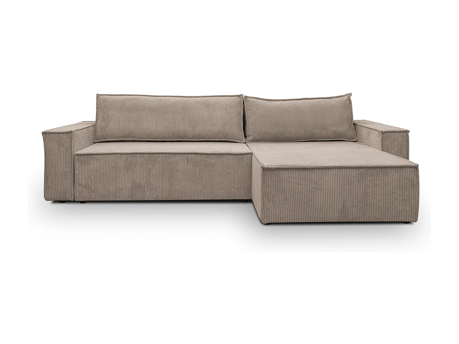 Canapé d'angle Hugo XL avec fonction couchage et coffre de rangement, couleur : beige, tissu cordé, ottomane à gauche ou à droite